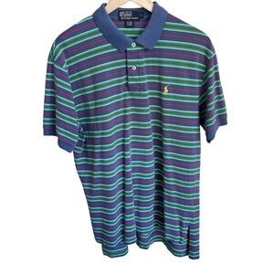 Vtg POLO Ralph Lauren Classic Striped Shirt Mens Large Golf Preppy Pony Y2K